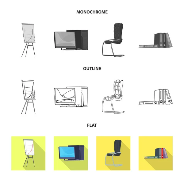 Isolerade objekt av möbler och arbete symbol. Uppsättning av möbler och hem lager vektorillustration. — Stock vektor