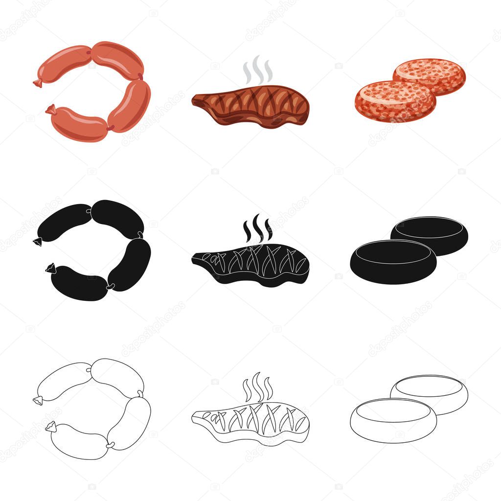 Isolated object of meat and ham icon. Set of meat and cooking vector icon for stock.