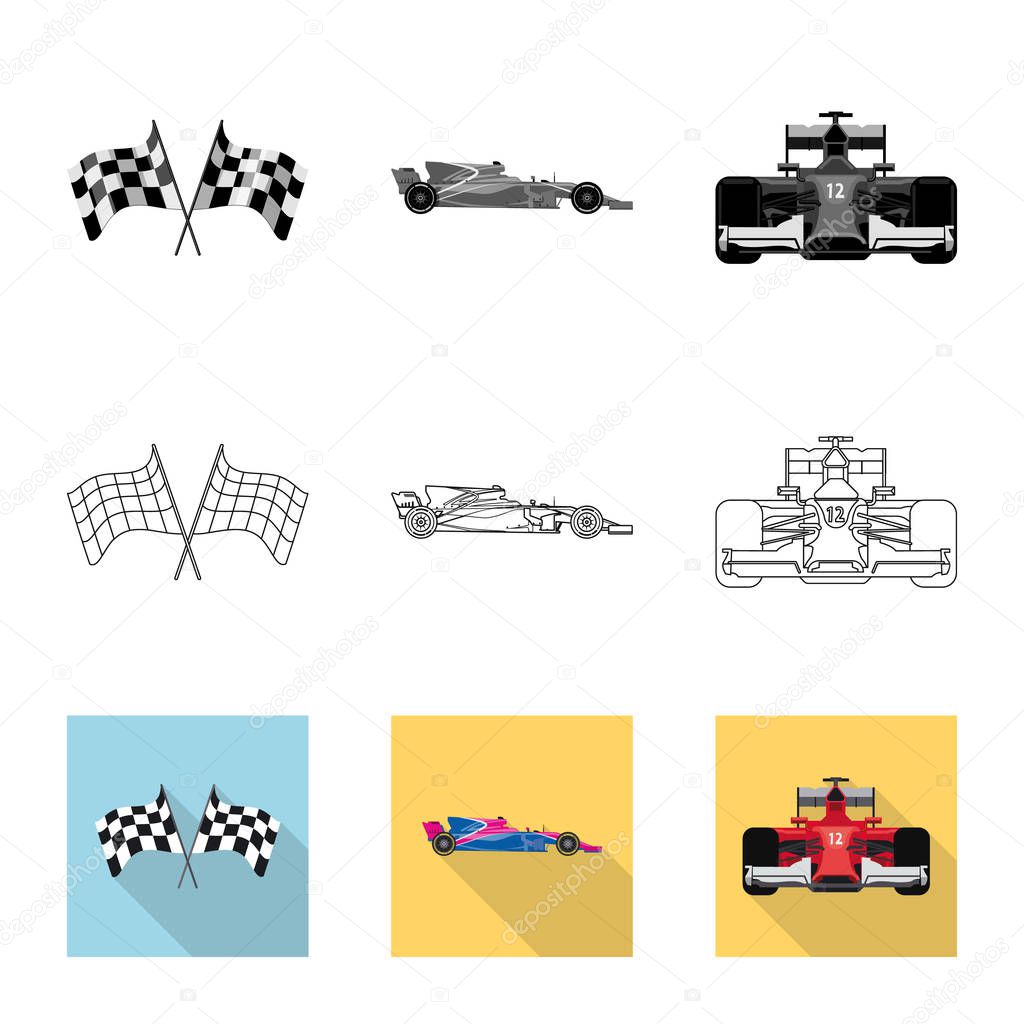 Vector illustration of car and rally icon. Set of car and race stock vector illustration.