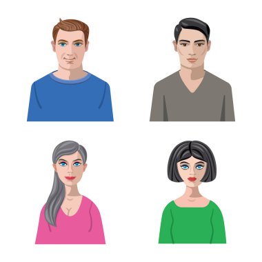 Avatar ve yüz simgesinin izole nesne. Hisse senedi için avatar ve profil vektör simgesi seti.