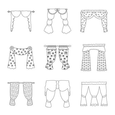 Vektör Illustration kumaş ve dekorasyon işareti. Stok için kumaş ve korniş vektör simgesi koleksiyonu.