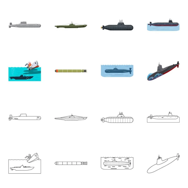 Diseño vectorial de guerra y señal de barco. Conjunto de guerra y flota símbolo de stock para web . — Vector de stock