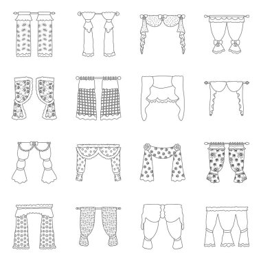 Vektör Illustration kumaş ve dekorasyon sembolü. Kumaş ve korniş stok vektör çizim koleksiyonu.