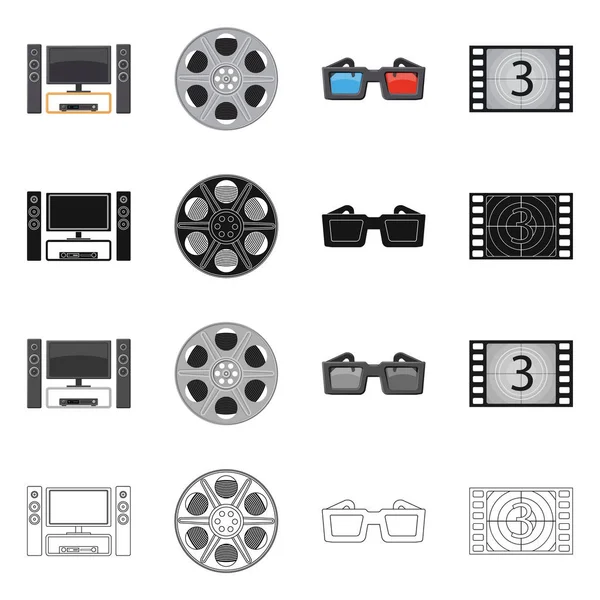 Diseño vectorial del icono de la televisión y la filmación. Conjunto de televisión y visualización de imágenes vectoriales . — Vector de stock