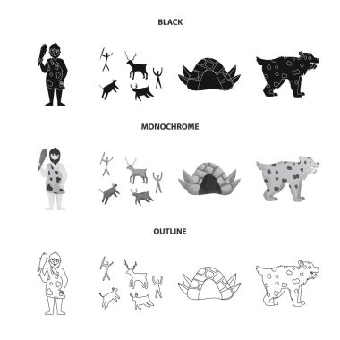 Evrimin vektör çizimi ve neolitik logo. Evrim ve ilkel hisse senedi vektörü çizimi.