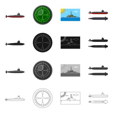 Savaş ve gemi logo vektör Illustration. Savaş ve hisse senedi için filo vektör simge kümesi.