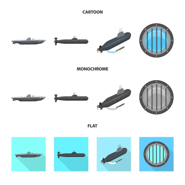 Ilustración vectorial del logotipo de guerra y barco. Conjunto de guerra y flota símbolo de stock para web . — Archivo Imágenes Vectoriales