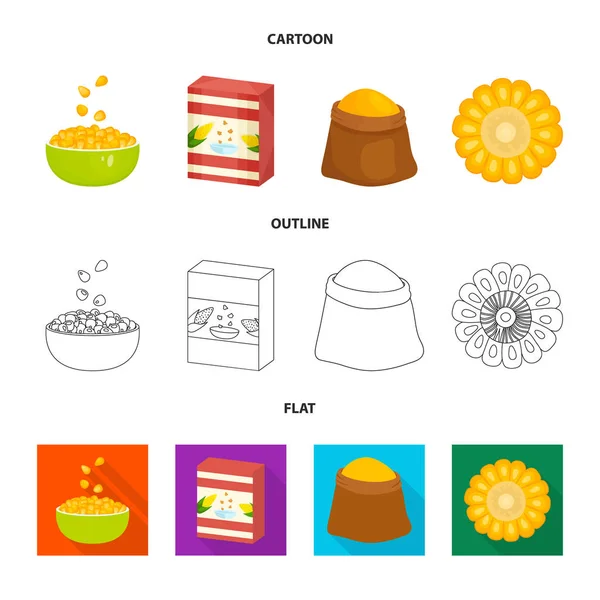 Illustrazione vettoriale del campo di grano e simbolo vegetale. Raccolta di icone vettoriali di mais e vegetariani per magazzino . — Vettoriale Stock