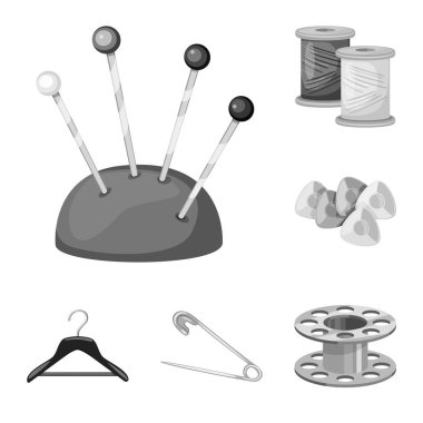Elbise ve tekstil logosu vektör Illustration. Terzi ve el sanatları stok vektör çizim seti.