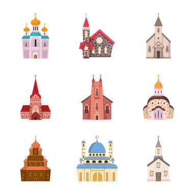 Vektör Illustration din ve bina logosu. Hisse senedi için din ve inanç vektör simgesi seti.