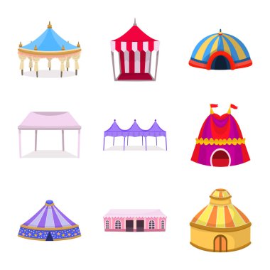 Vektör Illustration ve barınak işareti. Hisse senedi için tente ve gölgelik vektör simgesi koleksiyonu.