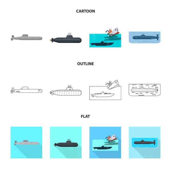 Disegno vettoriale di guerra e segno della nave. Serie di illustrazione vettoriale della flotta e della guerra . — Vettoriale Stock