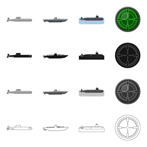 Vectorillustratie van oorlog en schip pictogram. Verzameling van oorlog en vloot aandelensymbool voor web. — Stockvector