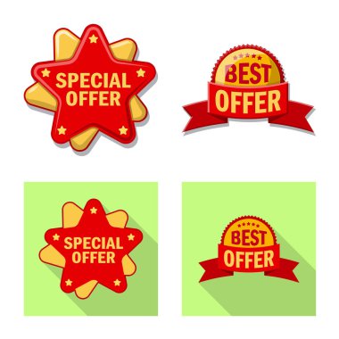 Amblem ve rozet simge yalıtılmış nesne. Hisse senedi için amblem ve etiket vektör simge kümesi.