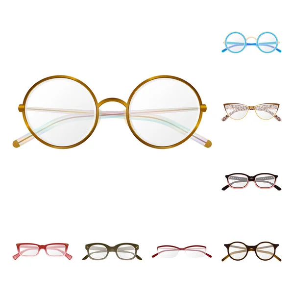 Design vettoriale di occhiali e logo della cornice. Collezione di occhiali e accessori stock symbol per web . — Vettoriale Stock