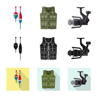 Balık ve balık tutma işareti vektör tasarımı. Balık topluluğu ve hisse senedi için ekipman vektör simgesi.