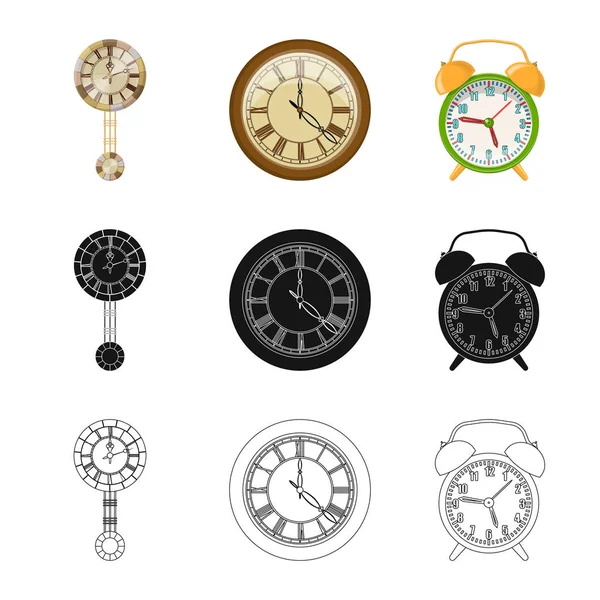 ベクトルの時計と時間のサインのイラスト。時計と円の株式ベクトル図のセット. — ストックベクタ