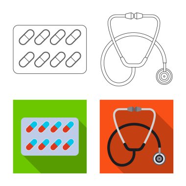 Eczane ve hastane simge vektör Illustration. Eczane ve iş hisse senedi vektör çizim seti.