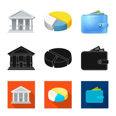 Banka ve para simgesinin vektör resmi. Hisse senedi için banka ve bill vektör simge kümesi.
