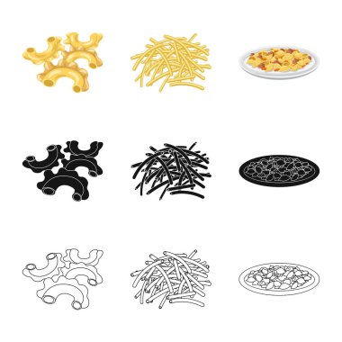 Makarna ve karbonhidrat işareti yalıtılmış nesne. Makarna ve makarna koleksiyonu vektör hisse senedi simgesi.