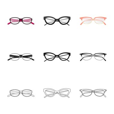 Gözlük ve çerçeve logo vektör tasarımı. Gözlük ve hisse senedi için aksesuar vektör simge kümesi.