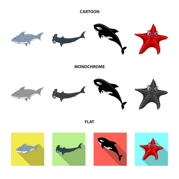 Ilustración vectorial del logotipo marino y animal. Conjunto de ilustración de vectores marinos y marinos . — Vector de stock