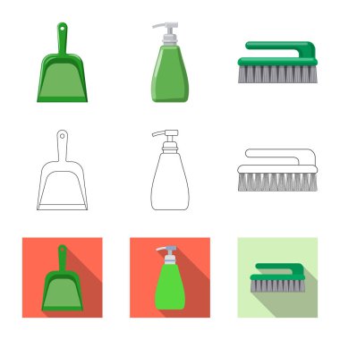 Temizlik ve servis simge vektör tasarımı. Hisse senedi için temizlik ve ev vektör simge kümesi.