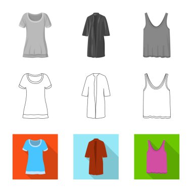 Kadın ve giyim sembolü yalıtılmış nesne. Kadın ve giyim hisse senedi vektör çizim topluluğu.