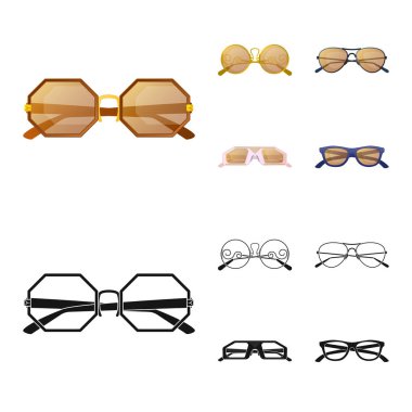 Gözlük ve güneş gözlüğü işareti vektör Illustration. Gözlük ve web için aksesuar hisse senedi simgesi.