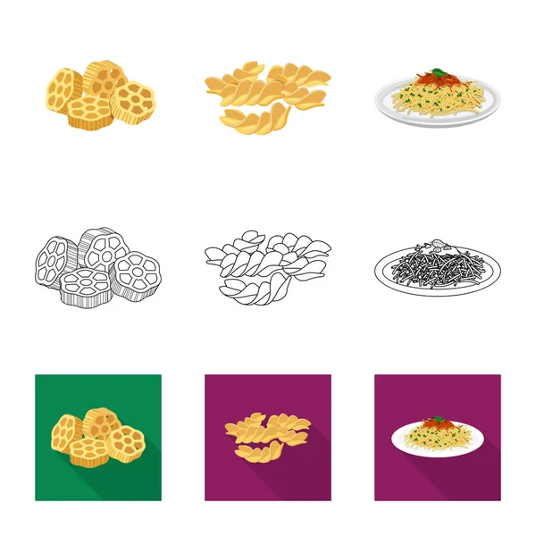 Design vettoriale della pasta e del logo dei carboidrati. Raccolta illustrazione vettoriale pasta e maccheroni . — Vettoriale Stock