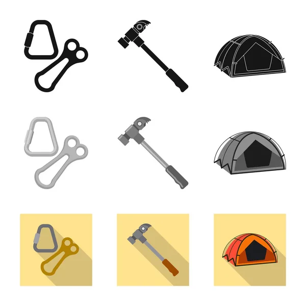 Ilustración vectorial de alpinismo y logo pico. Colección de montañismo y vector de campamento icono para stock . — Archivo Imágenes Vectoriales