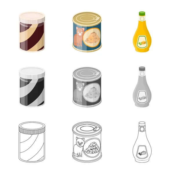 Diseño vectorial de lata e icono de la comida. Conjunto de ilustración de vectores de latas y paquetes . — Archivo Imágenes Vectoriales