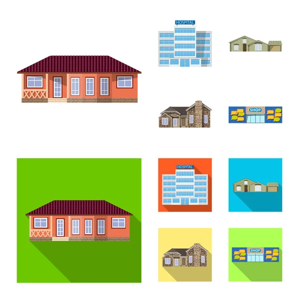 Isolated object of building and front sign. Collection of building and roof vector icon for stock. — Stock Vector