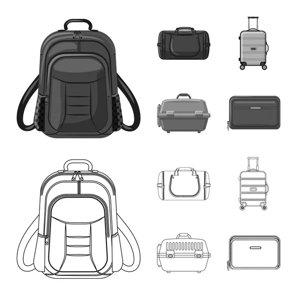 Illustrazione vettoriale della valigia e del logo dei bagagli. Set di valigie e icone vettoriali di viaggio per magazzino . — Vettoriale Stock