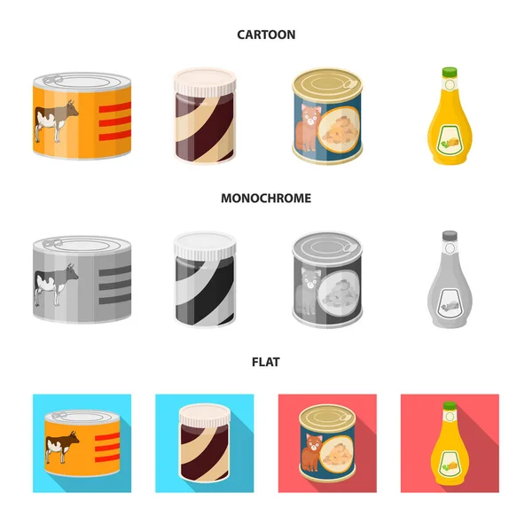 Geïsoleerde object van kan en voedsel symbool. Collectie van kan en pakket vector pictogram voor voorraad. — Stockvector