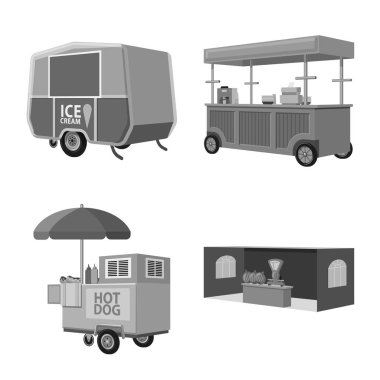 Ticaret ve gıda logosu vektör tasarımı. Hisse senedi için ticaret ve çadır vektör simgesi koleksiyonu.