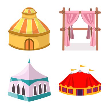 Vektör Illustration ve barınak işareti. Web için tente ve Canopy stok sembolü seti.