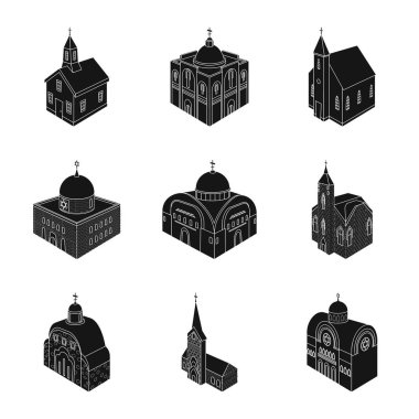 Kilise ve inanç simgesinin vektör tasarımı. Kilise ve bina stok vektör çizim seti.