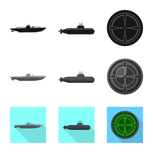 Diseño vectorial de guerra e icono de la nave. Conjunto de guerra y flota stock vector ilustración . — Vector de stock