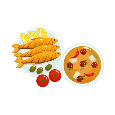 Gıda ve balık logosu izole nesne. Set gıda ve yemekler vektör simgesi stok için.