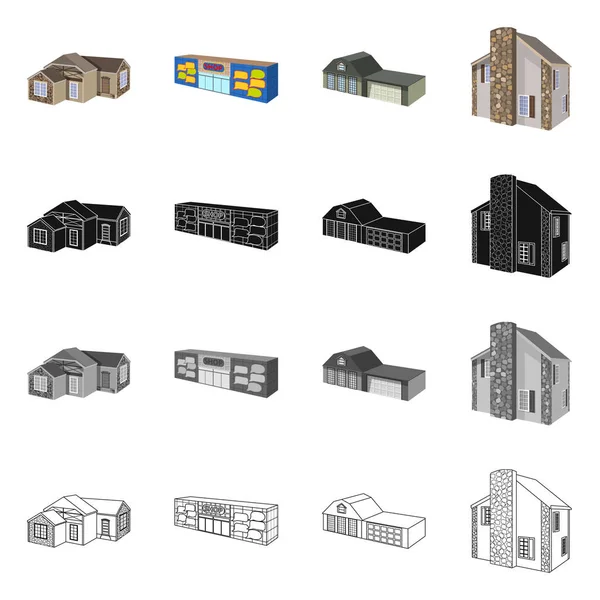 Vektor-Design von Fassade und Gehäuselogo. Sammlung von Fassade und Infrastruktur-Vektor-Symbol für Aktien. — Stockvektor