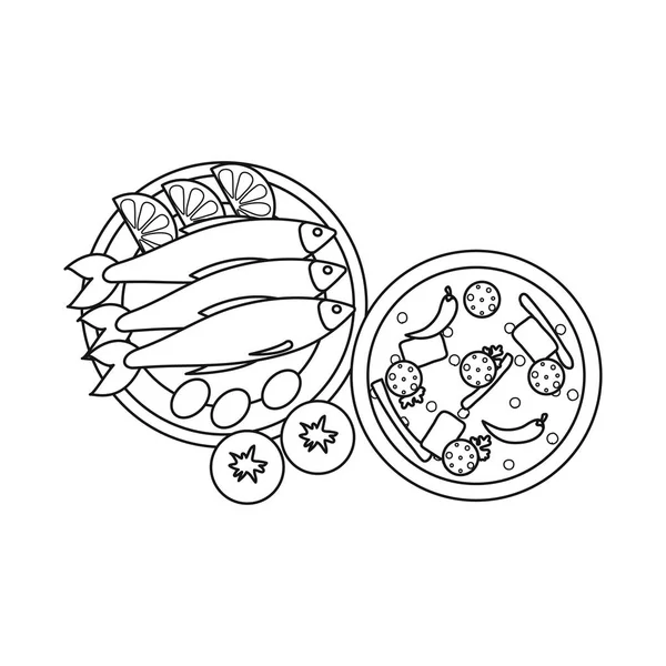 음식과 물고기 로고의 고립 된 개체입니다. 웹에 대 한 음식 및 요리 주식 기호 세트. — 스톡 벡터