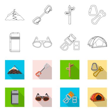 Dağcılık ve en yüksek işareti tasarımı vektör. Dağcılık ve kamp set vektör simge stok için.