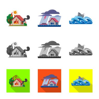 Vektör tasarım doğal ve felaket oturum açın. Doğal kümesi ve web için risk hisse senedi simgesi.