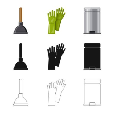 Temizlik ve servis logo yalıtılmış nesne. Hisse senedi için temizlik ve ev vektör simge kümesi.