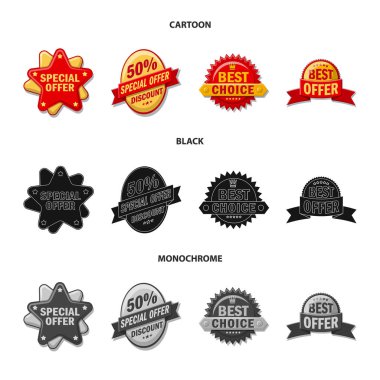 İllüstrasyon işareti amblemi ve rozet vektör. Hisse senedi için amblem ve etiket vektör simge topluluğu.