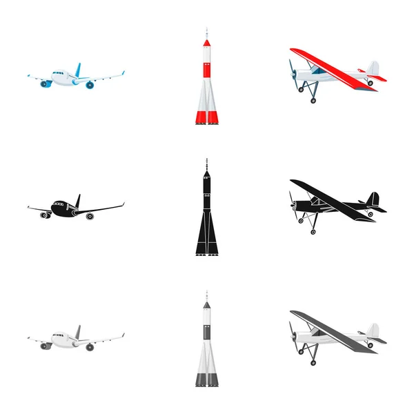 Vectorillustratie van pictogram vliegtuig en vervoer. Collectie van vliegtuig en hemel vector pictogram voor voorraad. — Stockvector