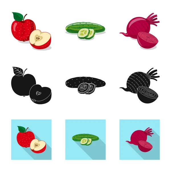 Векторный дизайн иконы овощей и фруктов. Набор овощных и вегетарианских фондовых символов для паутины . — стоковый вектор