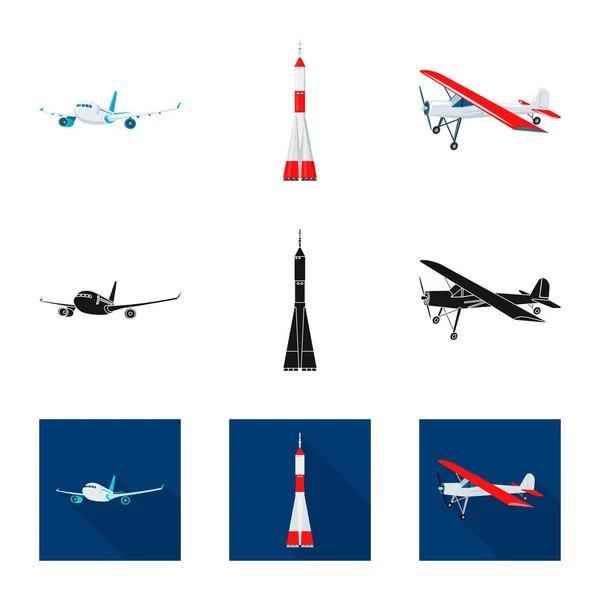 Geïsoleerde object van pictogram vliegtuig en vervoer. Collectie van vliegtuig en hemel aandelensymbool voor web. — Stockvector
