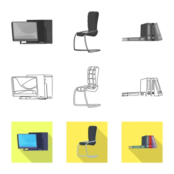 Objeto isolado de mobiliário e logotipo de trabalho. Conjunto de móveis e ícone de vetor doméstico para estoque . — Vetor de Stock